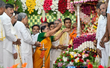 ಭಕ್ತಿ ಭಾವದಲ್ಲಿ ನಾಡದೇವಿಗೆ ಪೂಜೆ ಸಲ್ಲಿಸಿ ಬಾನು ಮುಷ್ತಾಕ್ ರಿಂದ ನಾಡ ಹಬ್ಬ ಮೈಸೂರು ದಸರಾಗೆ ಚಾಲನೆ